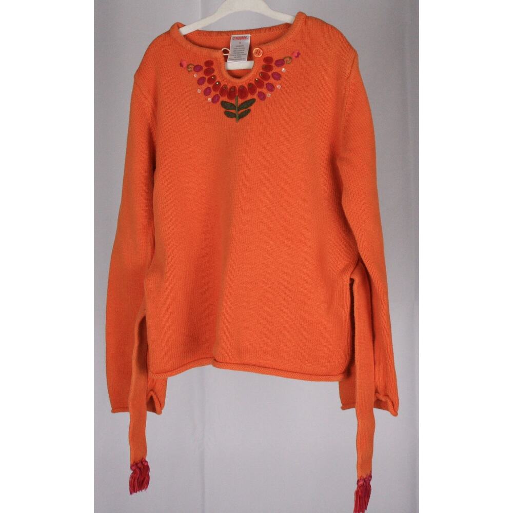 Gymboree Floral Embroidered Sweater Girls Size 8 Coral Tassel Top